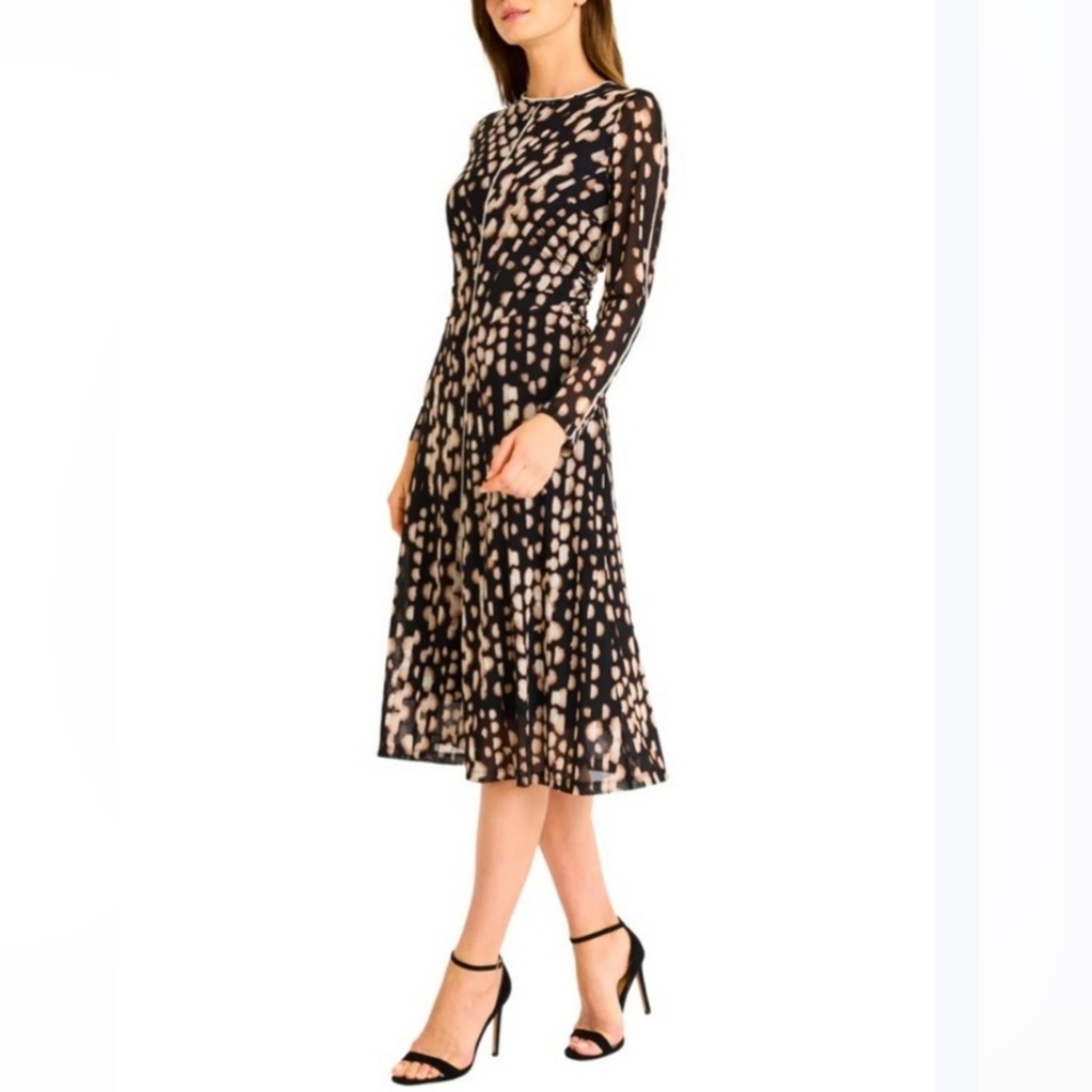 NWT Maggy London Elegant Black and Cream Patterned Dress Midi Dress Size 10
